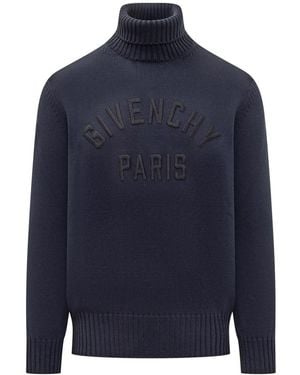 Givenchy High Neck Sweater With Logo - Blue