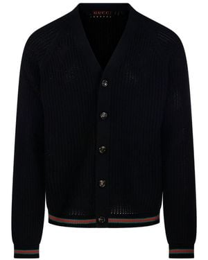 Gucci Web Detail Cotton Cardigan - Blue