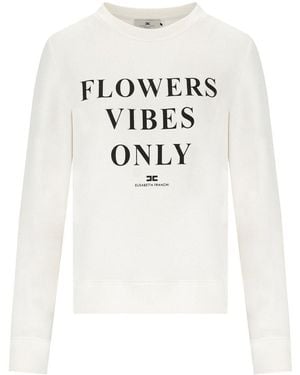 Elisabetta Franchi Ivory Sweatshirt With Logo Lettering - White