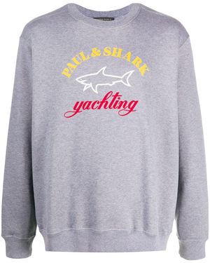 Paul & Shark Logo-Print Cotton Crew Neck Sweatshirt - Grey