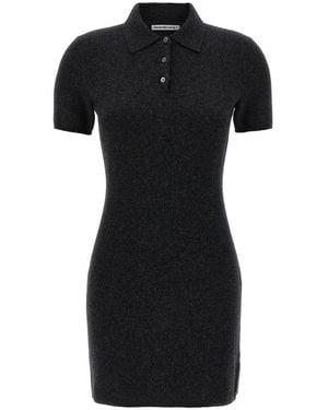 T By Alexander Wang Wool Mélange Polo Shirt Mini Dress - Black