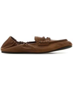 Miu Miu Ruches Nappa Leather Loafers - Brown
