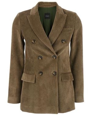 Plain Double-Breasted Jacket With Peak Revers - Green