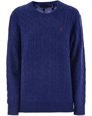 Polo Ralph Lauren Plaited Wool And Cashmere Crew-Neck - Blue