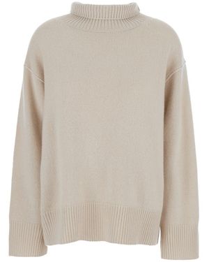 Soft Goat 'boyfriend' Beige Turtleneck Sweater With Dropped Shoulders In Cashmere Woman - Natural