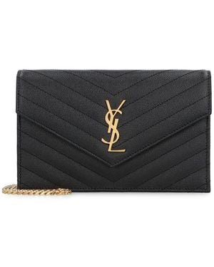 Saint Laurent Envelope Leather Wallet On Chain - Black