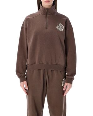 Sporty & Rich Crest Quarter-zip Sweatshirt - Chocolate - Brown