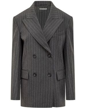 Sportmax Blazer Double-Breasted Striped Pinstriped - Grey