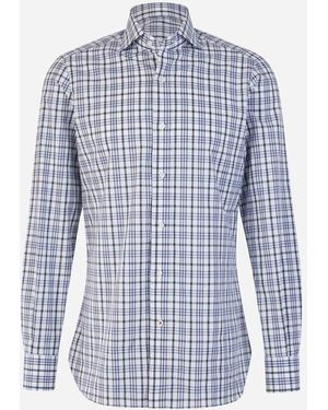 Isaia Check Motif Shirt - Blue