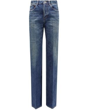 Saint Laurent High-Rise Wide-Leg Denim Jeans - Blue