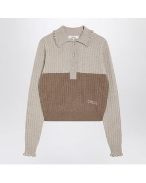 Chloé Two-Tone And Cable-Knit Sweater - Natural