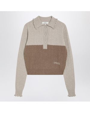 Chloé Two-Tone And Cable-Knit Jumper - Natural