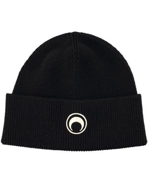 Marine Serre Merino Wool Ribbed Beanie - Black