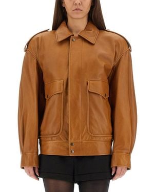 Saint Laurent Oversized Leather Jacket - Brown