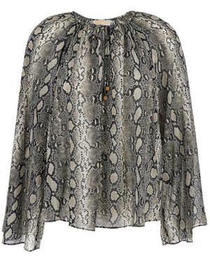 MICHAEL Michael Kors Top With V Neck And All-Over Snakeskin Motif - Gray