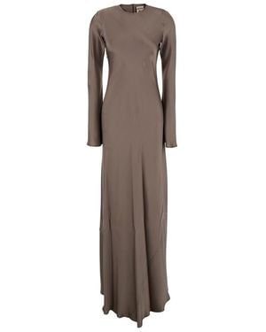 Semicouture Crewneck Long Dress With Rear Concealed Zip - Brown