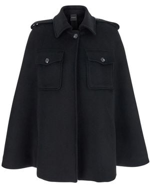 Plain Cape With Classic Collar And Front Button Closure - Black
