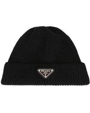 Prada Ribbed Knit Beanie - Black