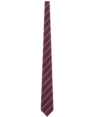 Saint Laurent Silk And Wool Striped Wide Tie - Purple