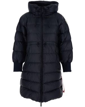 AFTER LABEL 'Eriz' Long Down Jacket With Logo Patch On The Sleeve - Blue
