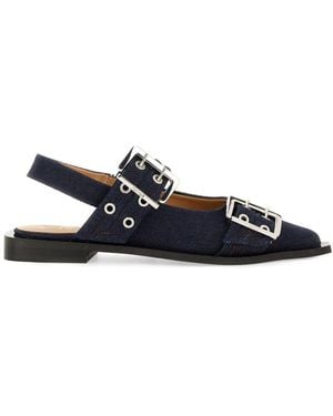 Ganni Feminine Buckle Ballerinas - Blue