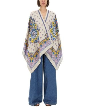 Etro Cape With Daisies - Blue