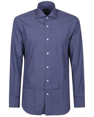 Barba Napoli Italian Cotton Spread Collar Shirt - Blue