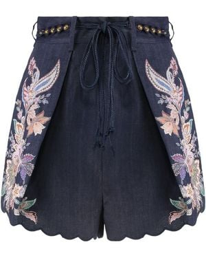 Zimmermann Rhiannon Tuck Printed Linen Shorts - Blue