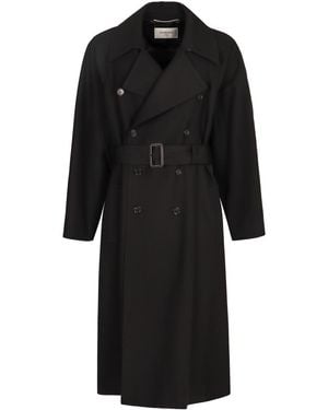Saint Laurent Wool Long Coat - Black