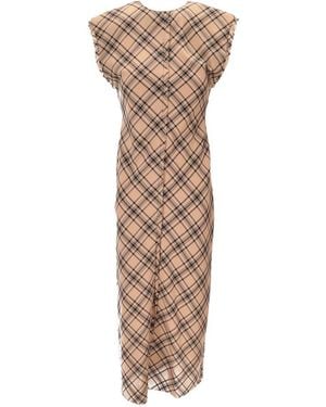 Ami Paris Robe Longue Avec Details Bords Francs - Natural