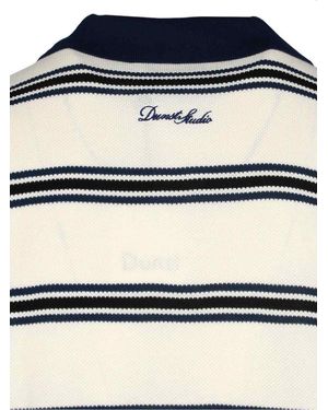 DUNST Polo Shirt With All-Over Striped Motif And Ribbed Edges - Blue