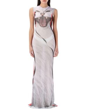 OTTOLINGER Cowl Neck Mesh Printed Maxi Dress With Sheer Details - Purple