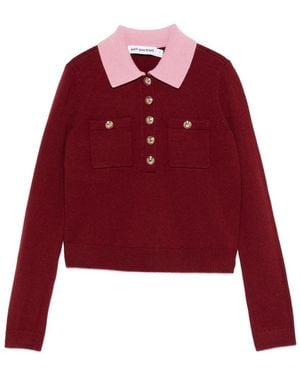 Self-Portrait Burgundy Contrast Collar Knit Top - Red