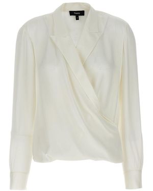 Theory 'Pk Label Wrap' Blouse - White