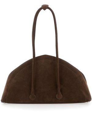 FEDERICO CINA 'tortellino' Brown Shoulder Bag With Double Top Handles In Suede Woman