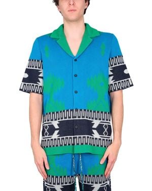 Alanui Jacquard Shirt With Bowling Collar - Blue
