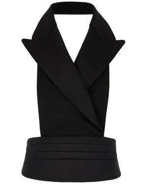 Dolce & Gabbana Silk Wool Blend Cropped Jacket - Black