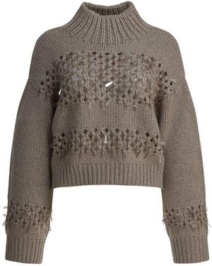 Brunello Cucinelli Embellished Cashmere Crewneck Jumper - Brown