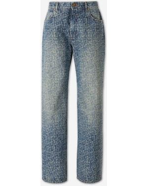 Balmain Monogram Straight Leg Jeans - Blue