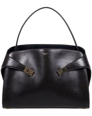 Ferragamo Hug Soft Two-Tone Large Shoulder Bags - Black