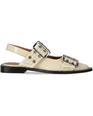 Ganni Egret Slingback Ballet Flat Shoe With Buckles - White