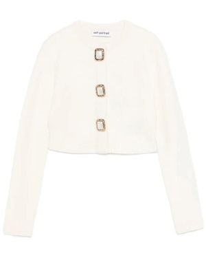 Self-Portrait Embellished Cardigan - White