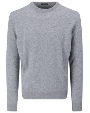 ZEGNA Cashmere Jumper Crew Neck Ribbed Trim - Grey