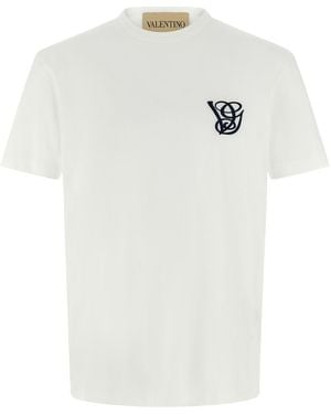 Tシャツ・カットソー VALENTINO Valentino Garavani logo embroidery T-shirt Valentino Garavani Logo Embroidery T-Shirt in White for Men