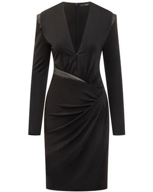 Versace Draped Dress With Deep Neckline - Black