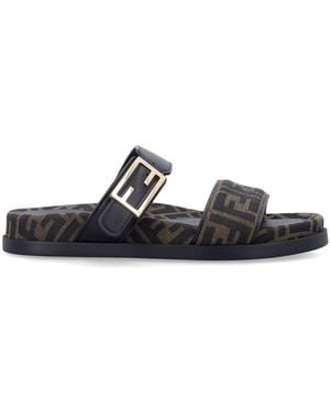 Fendi Ff Monogram Leather Sandals - Black