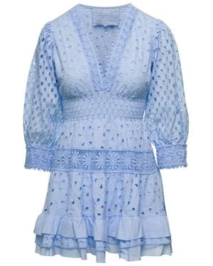 Temptation Positano Mini Light Dress With V-Neckline And Embroideries - Blue