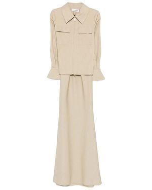 Self-Portrait Twill Maxi Dress - Natural