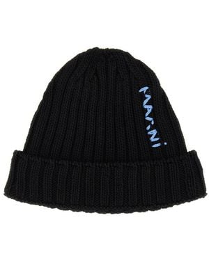 Marni Logo Beanie Hat - Black