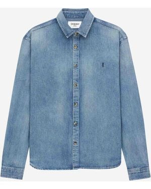 Saint Laurent Denim Logo Shirt - Blue